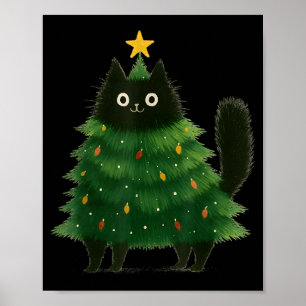 Svart Julgran Katt Söt Högtid Husdjur Älskare Deko Poster