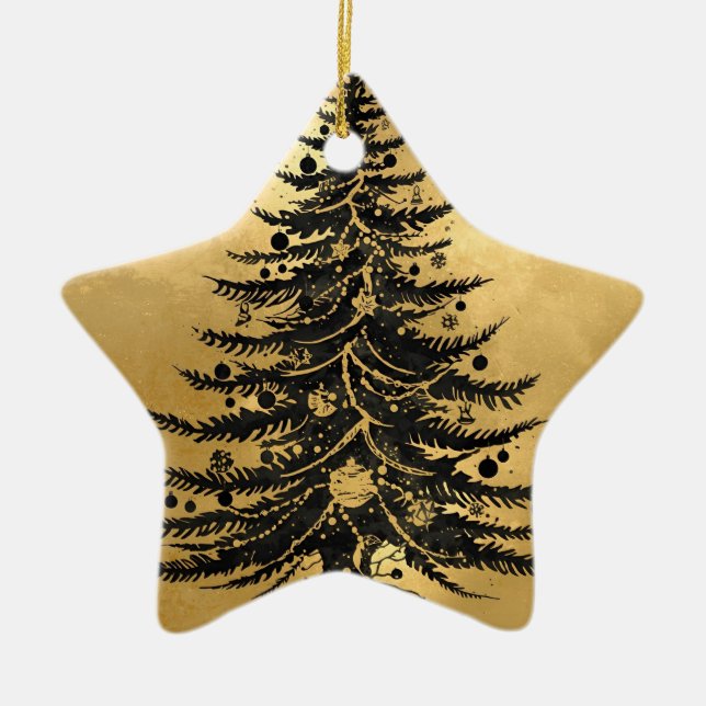 Svart julgran ornament i guld (Framsidan)