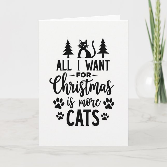 Svart Julgrans Kort för Kattälskare (Framsida)