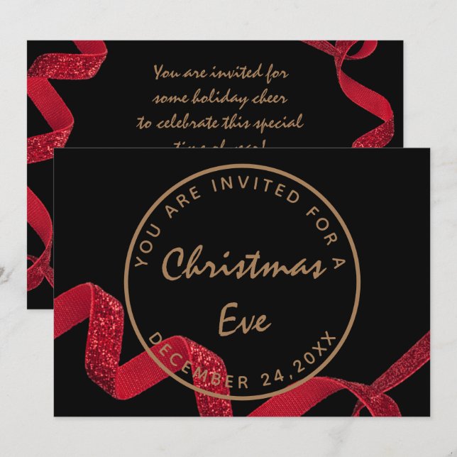 Svart julgrans kvälls middag Vinter Inbjudningar (Fram/baksida)