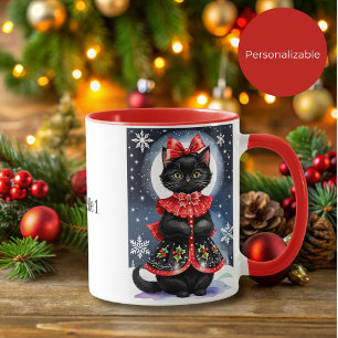 Svart julkatt i Holly Outfit Mugg