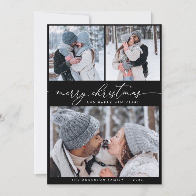 Svart julklapp 3 - Samla ihop multifoto-Helgdag Inbjudningar (Framsida)