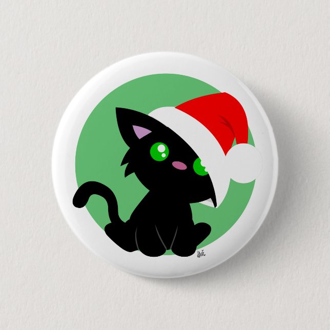 Svart julklapp Kattunge Knapp (Framsida)