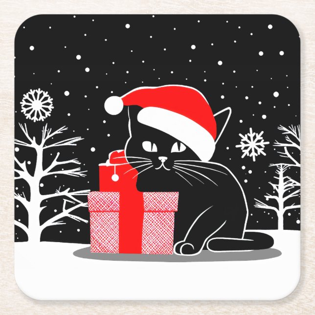 Svart julklapp underlägg papper kvadrat (Framsidan)