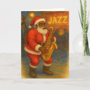 Svart julpappas jazzsaxofon julkort kort
