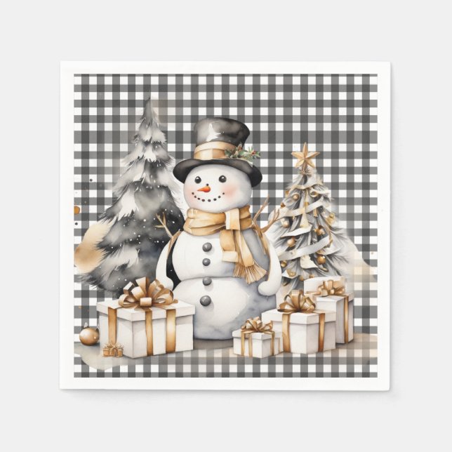 Svart julpjäs i snögubbe pappersservett (Framsidan)