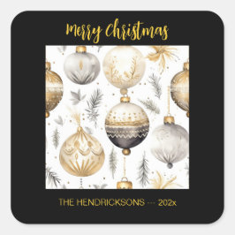 Svart julprydnadsföremål i Guld Silver Fyrkantigt Klistermärke