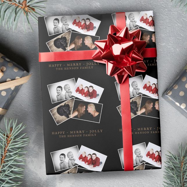 Svart julskript Familjefotokollage Presentpapper (Skapare uppladdad)