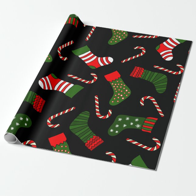 Svart julstrumpor presentpapper (Utrullad)