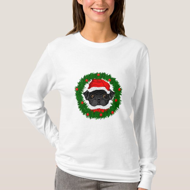 Svart jultomten i krans tee shirt (Framsida)