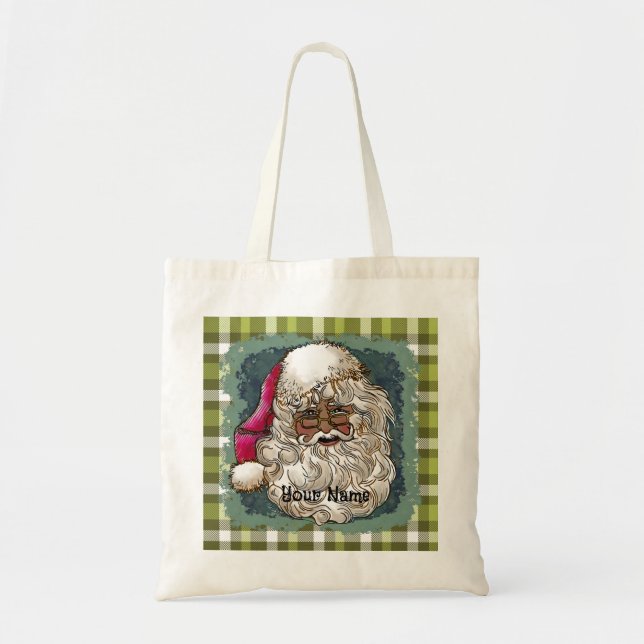 Svart jultomten tote bags tygkasse (Framsidan)