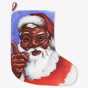 Svart jultomtenjul för afrikansk amerikan stor julstrumpa