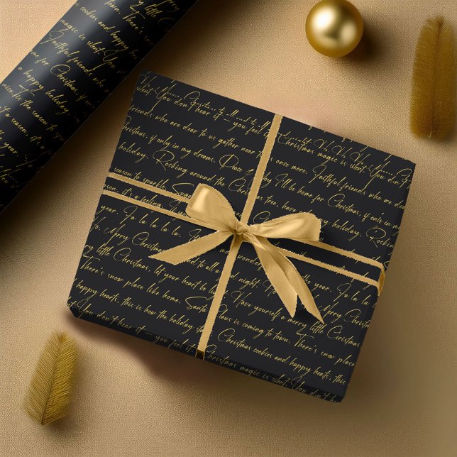 Svart jultypografi i Guld Mönster#36 ID1009 Presentpapper (Skapare uppladdad)