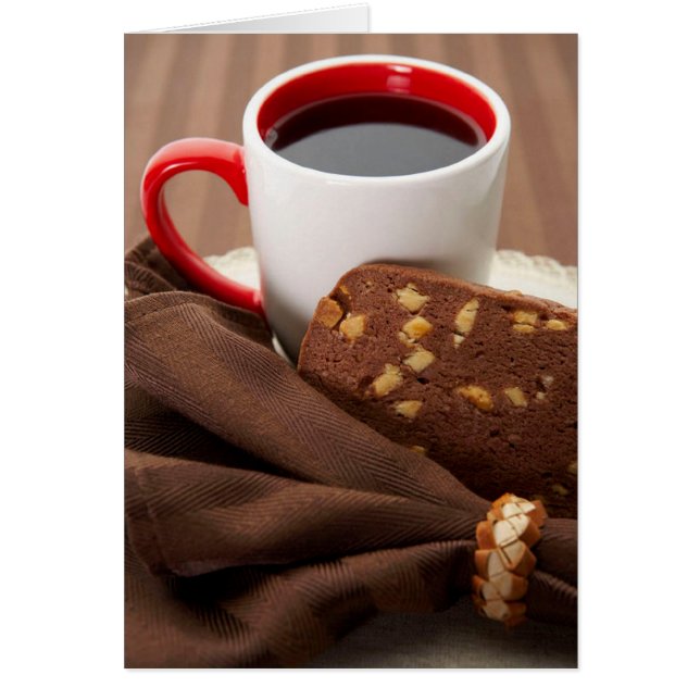 Svart kaffe och biscotti OBS kort (Framsidan)