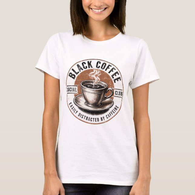 Svart kaffe social klub rolig design t shirt (Framsida)