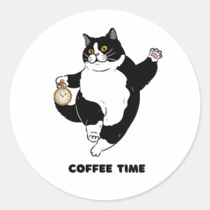 Svart kaffekatt för introduverter   Stickers Runt Klistermärke