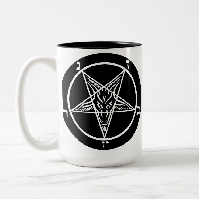 Svart kaffemugg 666 för metall SATAN Baphomet (Vänster)