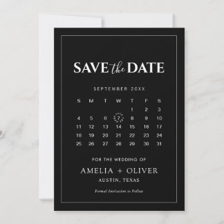 Svart Kalender Modern Minimalistisk Bröllop Elegan Spara Datumet