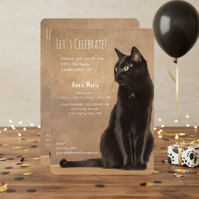 Svart kalldagsinbjudan inbjudningar (Black Cat Birthday Invitation)