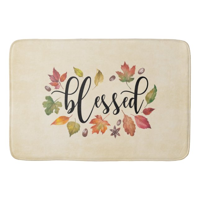 Svart kalligrafi och Höst löv Badrumsmatta (Framsidan)