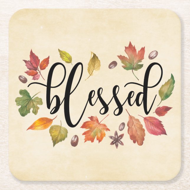 Svart kalligrafi och Höst löv Underlägg Papper Kvadrat (Framsidan)