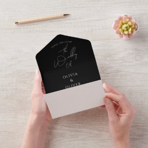 Svart kalligrafi QR-kod vigselring bröllop med ege