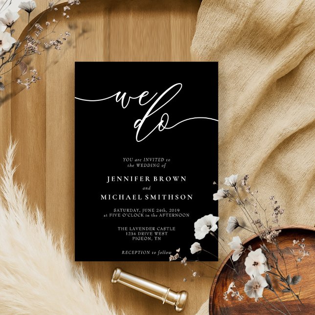 Svart kalligrafi signatur Vi gör bröllop Inbjudningar (Skapare uppladdad)