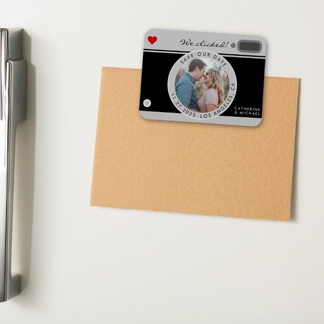 Svart kamerafoto Bröllop Unikt Spara datum Magnet (Skapare uppladdad)