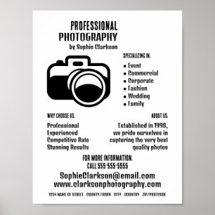 Svart kameraikon, fotograf, fotouthyrning poster