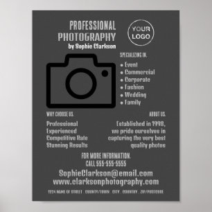 Svart kameraikon, fotograf, fotouthyrning poster