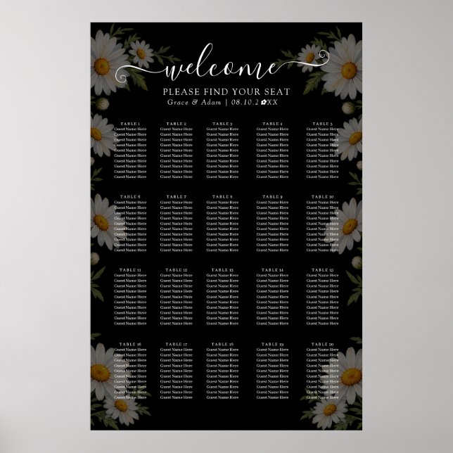 Svart | Kamomillbröllop Poster (Framsidan)
