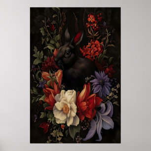 Svart kanin botanisk kanin väggkonst, Mörk Poster