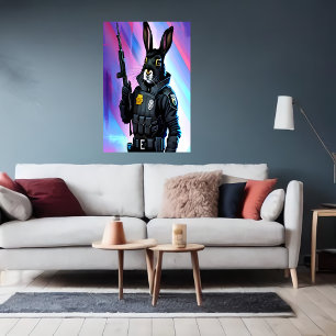 Svart kanin med polisuniform AI Art Poster
