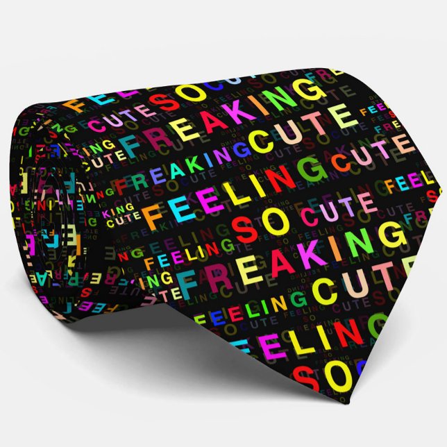 Svart "Känsla så att Cute"-text Mönster Slips (Skapare uppladdad)