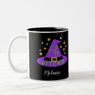 Svart känsla Witchy! Witch Hat Halloween Två-Tonad Mugg