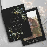 Svart, känslig Wildblomma Boho Bröllop Photo Spara Datumet<br><div class="desc">Elegant bröllop sparar datumkortet med handmålade vattenfärgade vilda blommor i smörets gult,  grönt,  dammig grönt och ljusblå med ett foto och mer information på baksidan. Om du vill ha en mer avancerad anpassning av den här designen klickar du på BLUE DESIGN VERKTYG ovan! Matchande objekt är också tillgängliga.</div>