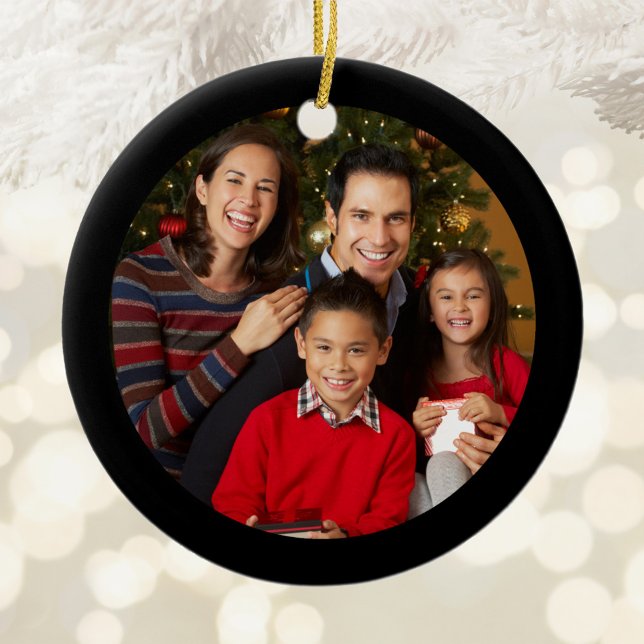 Svart kant familjefoto julgransprydnad keramik (Family Photo Ornament)