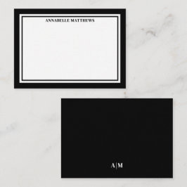 Svart Kant Minimalistisk Namn Monogram Anteckningskort