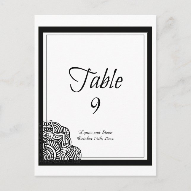 Svart kant Svart medaljong Bord Placeringskort Vykort (Framsida)