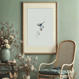 Svart-kapad Chickadee Watercolor Art Poster