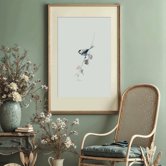 Svart-kapad Chickadee Watercolor Art Poster (Skapare uppladdad)
