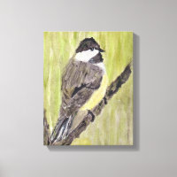 Svart-kapade Chickadee Bird - akrylmålning.