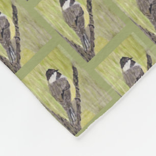 Svart-kapade Chickadee Bird - akrylmålning. Fleecefilt
