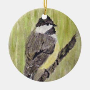 Svart-kapade Chickadee Bird - akrylmålning. Julgransprydnad Keramik
