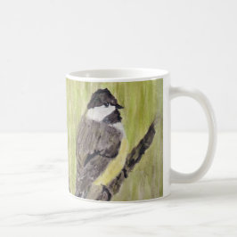 Svart-kapade Chickadee Bird - akrylmålning. Kaffemugg