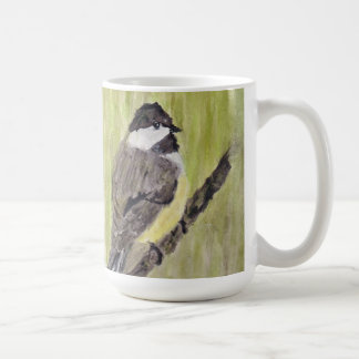 Svart-kapade Chickadee Bird - akrylmålning. Kaffemugg