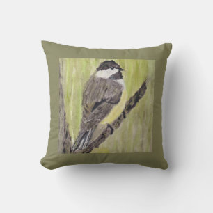 Svart-kapade Chickadee Bird - akrylmålning.    Kudde