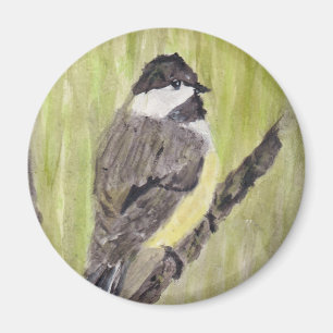 Svart-kapade Chickadee Bird - akrylmålning. Magnet