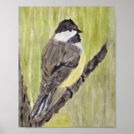 Svart-kapade Chickadee Bird - akrylmålning. Poster