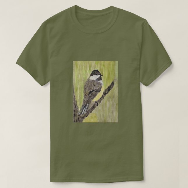 Svart-kapade Chickadee Bird - akrylmålning. T Shirt (Design framsida)
